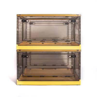 Best Home Fashion 2 packs X-LARGE Storage Bins Side Opening, Stackable Lid Collapsible, Foldable, Easy Tidy Up with Storage Box, Ideal for Home & Office Organization Storage Cube (X-Large, Yellow)