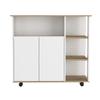 DEPOT E-SHOP Kitchen Cart 35" H, 4 Open Shelves, Double Door Cabinet, 4 Casters - Light Oak/White view 1