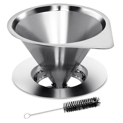 LHS Pour Over Coffee Dripper Reusable Coffee Filter Paperless Coffee Filter Stainless Steel Pour Over Coffee Maker Cone Coffee Dripper for 1-2 Cup,Silver
