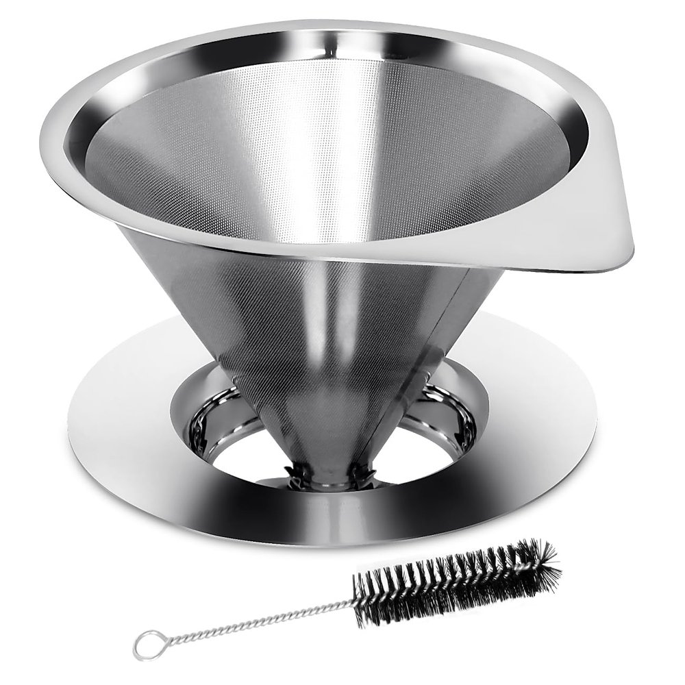 LHS Pour Over Coffee Dripper Reusable Coffee Filter Paperless Coffee Filter Stainless Steel Pour Over Coffee Maker Cone Coffee Dripper for 1-2 Cup,Silver