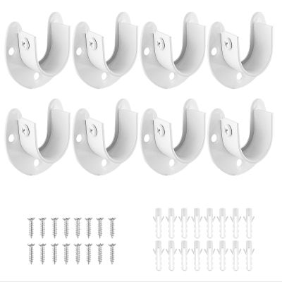 Suiwotin 8 Packs Stainless Steel Closet Rod End Supports 1-1/3 Inch Wardrobe Bracket Heavy Duty Closet Pole Sockets Flange Rod Holder, U-Shaped with Screws, White