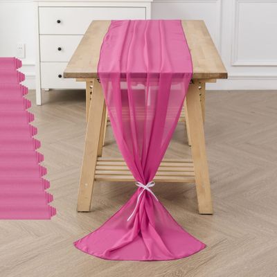 12Pack 10ft Chiffon Table Runner 29x120 Inch Sheer Romantic Table Runner for Wedding Birthday Party Bridal Shower Outdoor Decoration-Fuchsia