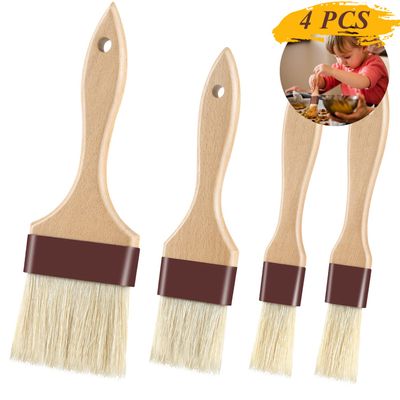 FurRain Pastry Brushes for Baking & Grilling, Boar Bristles & Beech Wood Handles, 4PCS (2*1 Inch & 2*1.5 Inch)