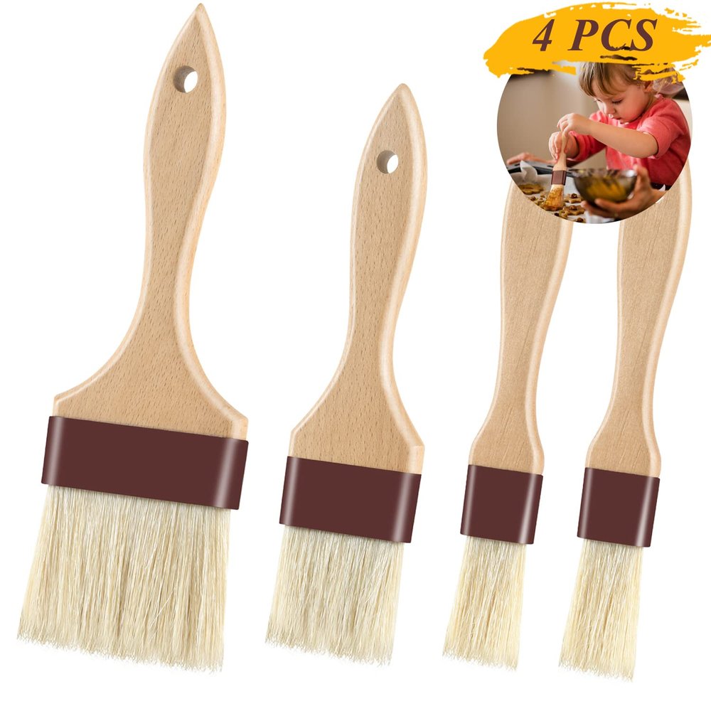 FurRain Pastry Brushes for Baking & Grilling, Boar Bristles & Beech Wood Handles, 4PCS (2*1 Inch & 2*1.5 Inch)