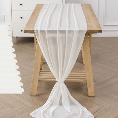 12Pack 10ft Chiffon Table Runner 29x120 Inch Sheer Romantic Table Runner for Wedding Birthday Party Bridal Shower Outdoor Decoration-Ivory