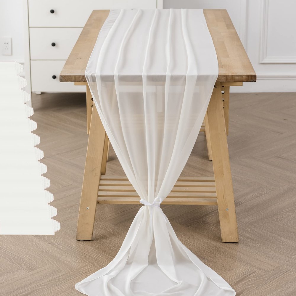 12Pack 10ft Chiffon Table Runner 29x120 Inch Sheer Romantic Table Runner for Wedding Birthday Party Bridal Shower Outdoor Decoration-Ivory