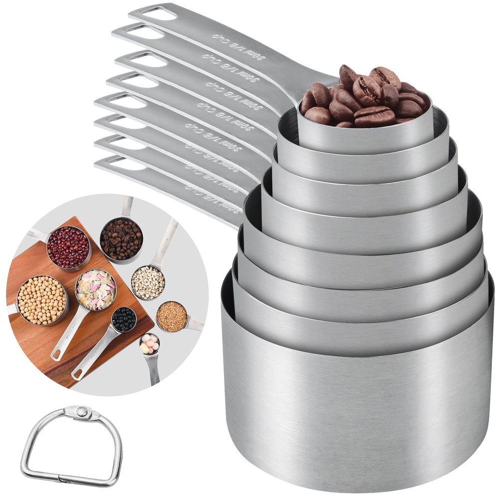 IFFMYJB Measuring Cups Set, 18/8 Stainless Steel Measuring Cups Set for Baking & Kitchen, Metric & US Metal Measure Cup for Dry & Liquid Ingredients