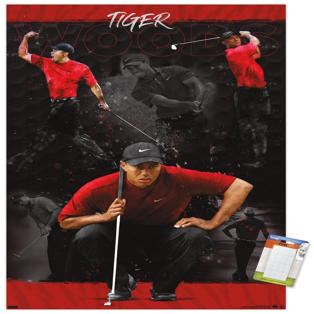 Trends International Tiger Woods - Sketch Wall Poster, 22.375" x 34", Premium Poster & Mount Bundle