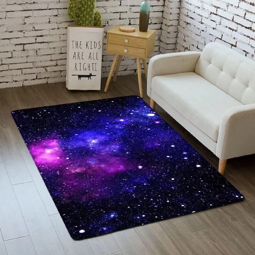 Blue Purple Medium Galaxy Starry Sky Area Rug Universe Space Throw Rugs for Kids Bedroom Kitchen Non-Slip Dining Room Carpets,4'6'