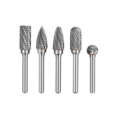 ASDUU 5Pcs Carbide Tungsten Steel Burrs Set Solid Rotery Burrs File Double Cut Die Grinder Drill Grinding Head for Woodworking Drilling Metal Carving Engraving Polishing Drill Bit