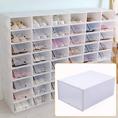 WDZCZDoo 20/24 Pack Shoe Storage Boxes, Clear Plastic Stackable Foldable Shoe Organizer Bins, Drawer Type Front Opening Shoe Sneaker Holder Containers (24Pcs)