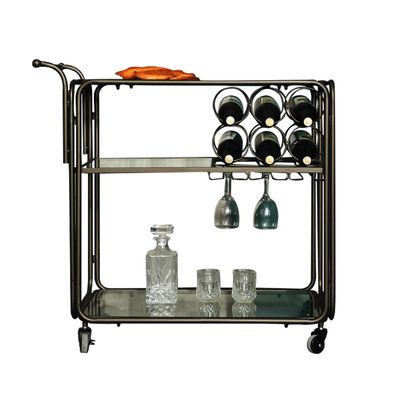 BOOMLATU Black Rolling Wine Bar Cart 3 Tiered Glass Shelves with Lockable Casters for Home Kitchen Club Bar 28.7" L x 17.3" W x 29.5" H