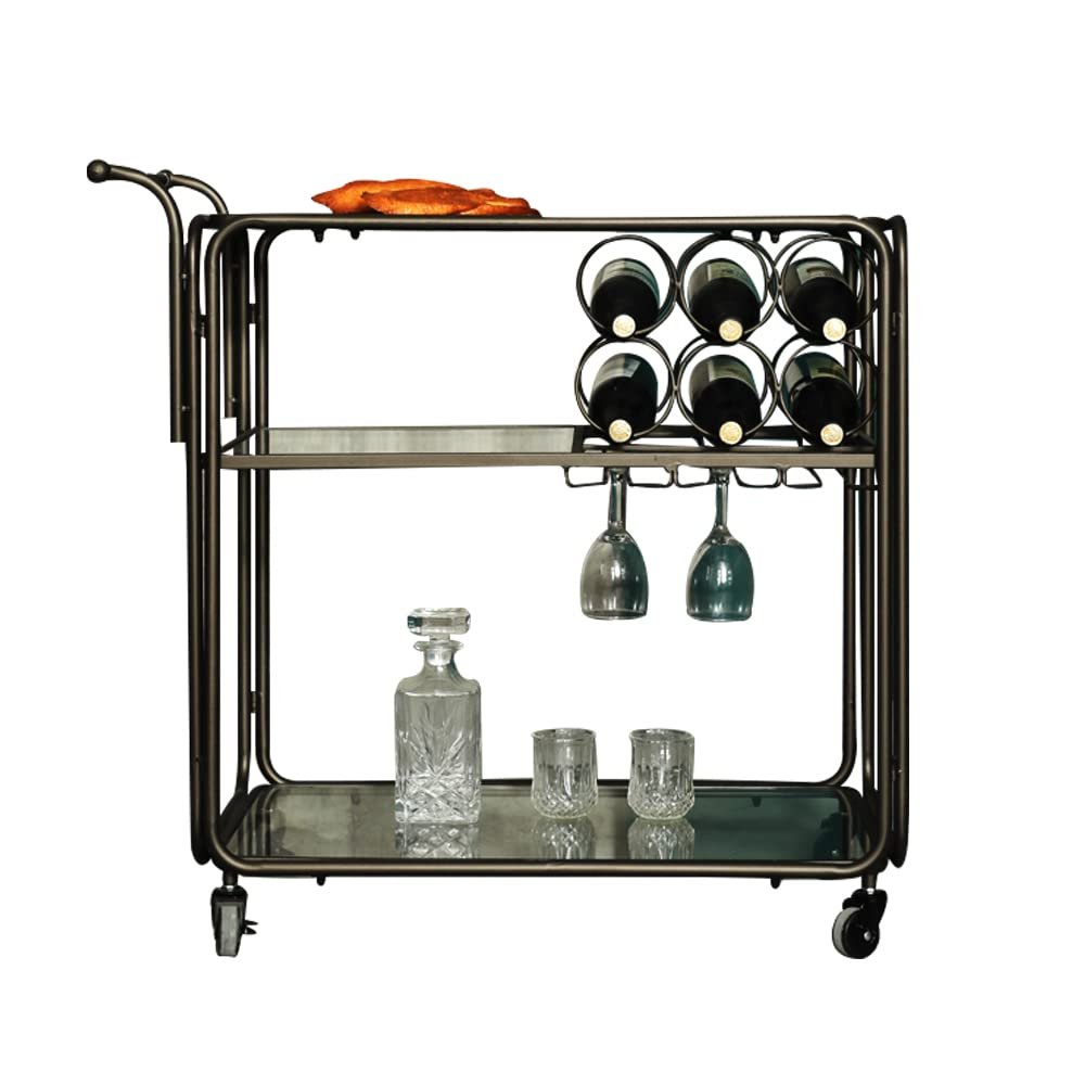 BOOMLATU Black Rolling Wine Bar Cart 3 Tiered Glass Shelves with Lockable Casters for Home Kitchen Club Bar 28.7" L x 17.3" W x 29.5" H