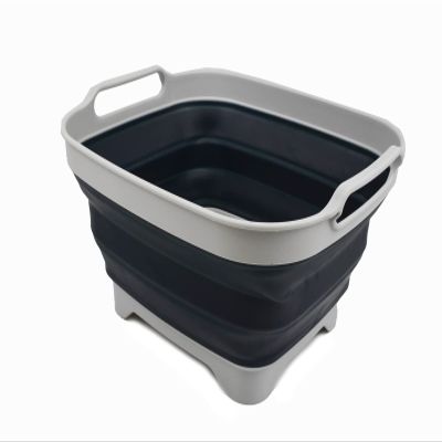 SAMMART 7.5L (2 Gallons) Collapsible Dishpan with Draining Plug - Foldable Washing Basin - Portable Dish Washing Tub - Space Saving (Grey/Slate Grey, 1)