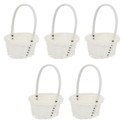 Woven Basket, 5PCS MIni Cute Basket for Weddings, 3.54in Small White Flower Petal, Flower s for Desk, Small with Handle (3.54X3.34X5.89inch)