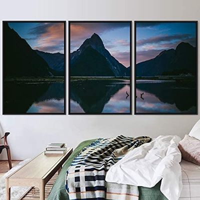 SIGNWIN 3 Piece Framed Canvas Wall Art Lake Landscape Painting Canvas Prints Home Artwork Decoration for Living Room,Bedroom - 16"x24"x3 Panels