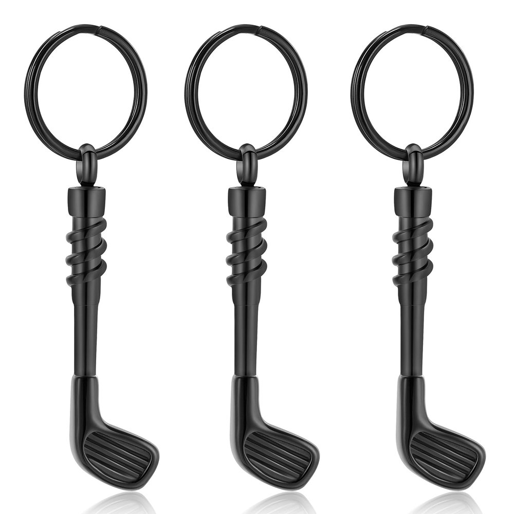 3Pcs Golf Clubs Cremation Urn Necklace for Ashes Stainless Steel Funeral Memorial Cremation Jewelry Ashes Holder Pendant Keepsake Gift(Black Keychain)