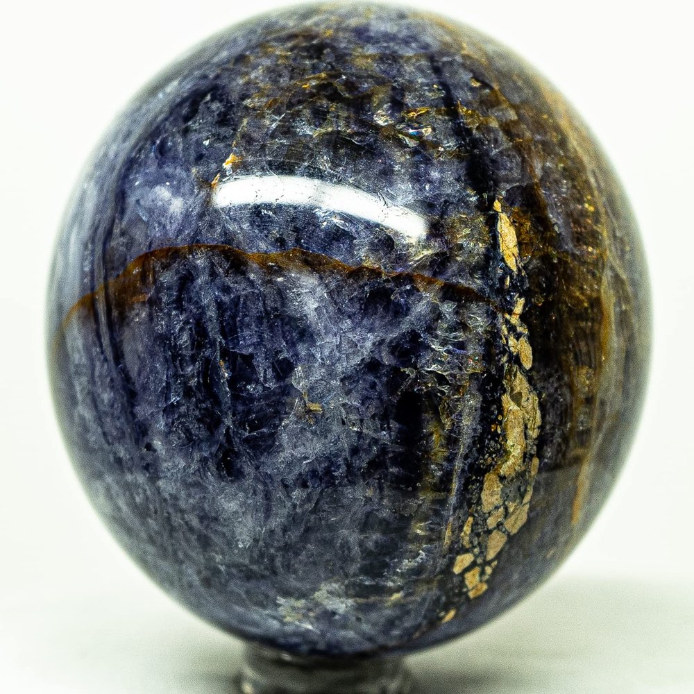 2.3" 325g Deep Purple w/Golden Fluorite Sphere Polished Rainbow Flash Sparkling Gemstone Crystal Mineral Ball - China + Stand