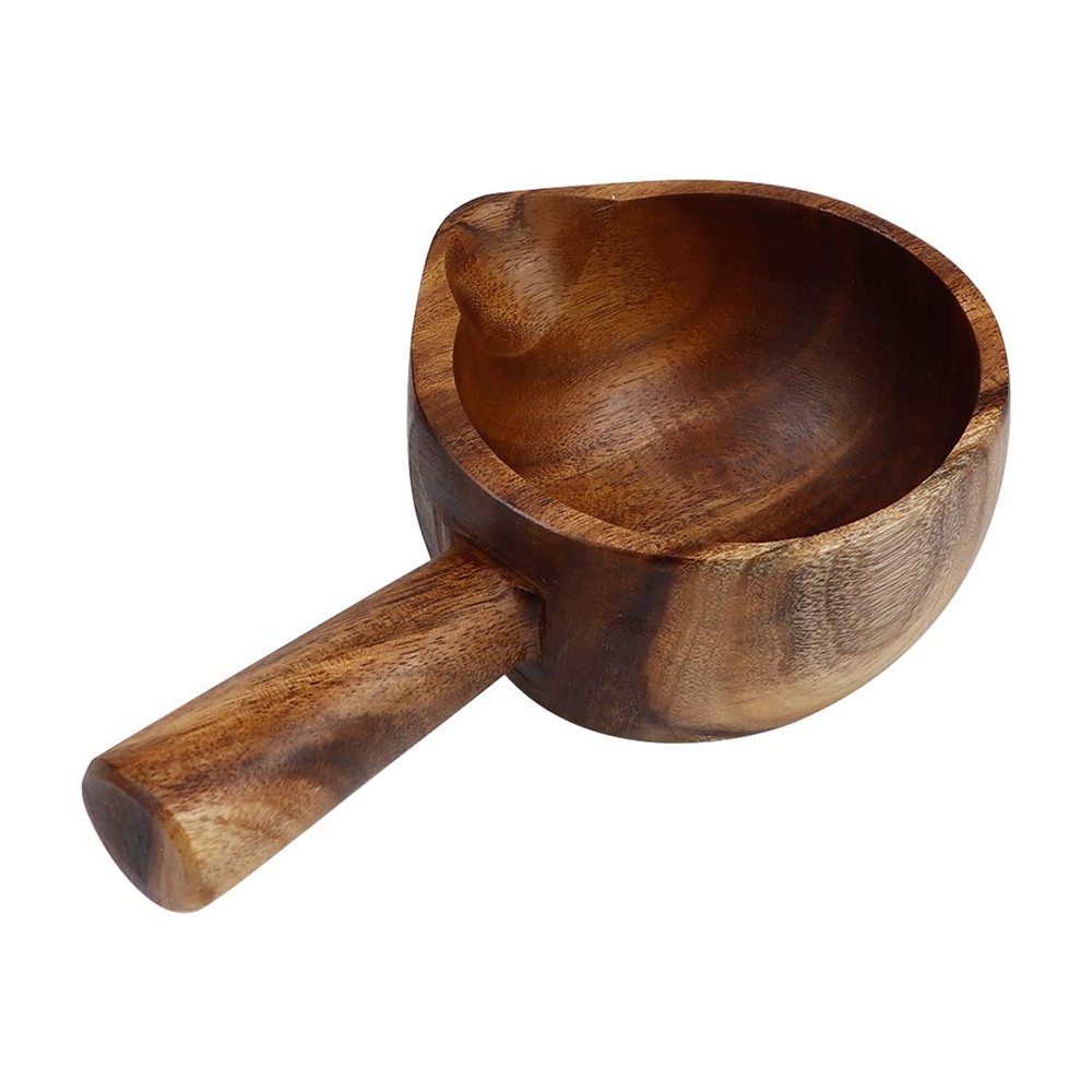 1Pcs Japanese Style Wooden Water Ladle - Natural Wood Scoop Retro Water Dipper with Handle for Kitchen Garden Sauna Bath Tea