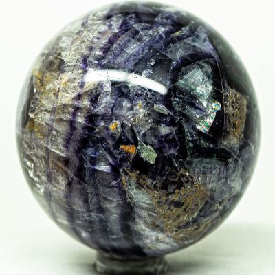 55mm 280g Deep Purple Fluorite w/Inclusions Sphere Polished Natural Rainbow Sparkling Gemstone Crystal Mineral Ball - China + Stand