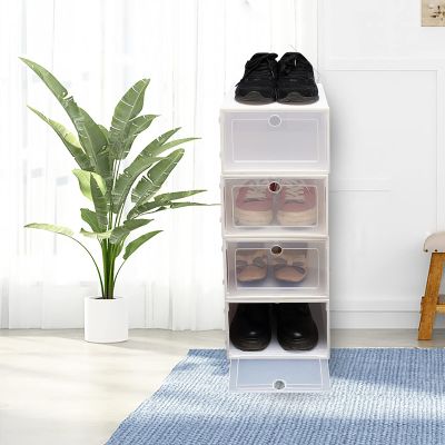 WDZCZDoo 20Pcs Clear Plastic Stackable Foldable Shoe Storage Boxes, Front Opening Shoe Sneaker Holder Containers