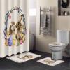 YESOF66 4PCS Bathroom Mat Sets,Easter Rabbits Floral Retro Texture Bathroom Decor Shower Curtain Rugs Bath Mat Non-Slip Toilet Seat Cover Bathroom Mat 66x72in&Large Rugs view 2