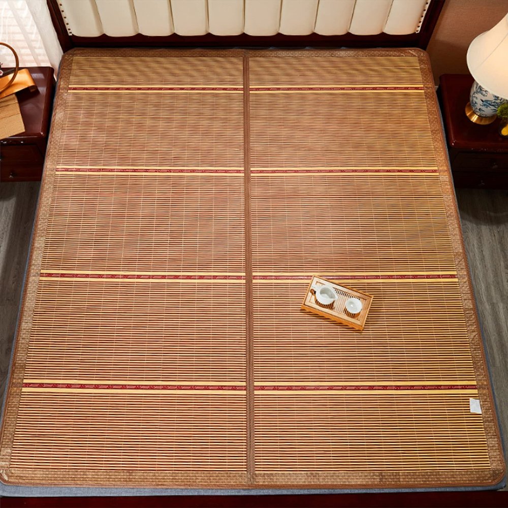 Bamboo Sleeping Mat,Cooling Mat Mattress,Traditional Chinese Summer Sleeping Rattan Pad Cooling Mattress Foldable Breathable Summer Sleeping Mat For Single Double Queen-size Bed-2 sides 1.4x1.95m(4.6x