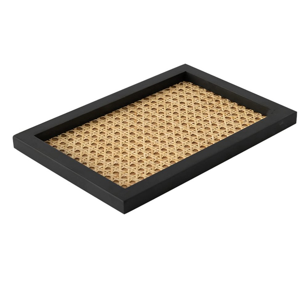 Decorative TrayRattan Black Border Serving Tray, for Farmhouse Kitchen Table Office Desk NIGHTSTAND Decor (S3)