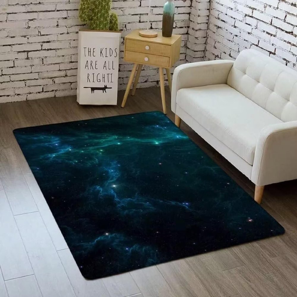 Green Large Area Rugs for Living Dining Room Galaxy Stars Playmats Starry Sky Children Bedroom Carpets Floor Mats Kids Teens Play Pads,6'9'