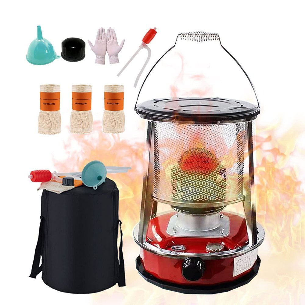 XXLL Kerosene Heaters for Indoor Use, Kerosene Stove Heater, Non Electric Heaters with 3 Wicks, Complete Accessories, Light and Convenient, Suitable for Indoor and Outdoor, Camping and Fishing, Red
