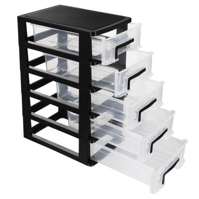 5- layer Plastic Drawer Type Closet: Portable Clear Storage Drawer Tower Multifunction Storage Rack Organizer for Home Office Black
