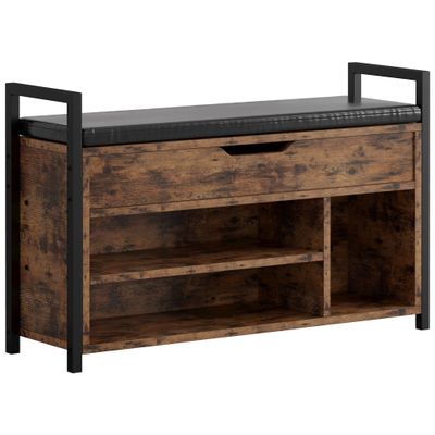 IRONCK Shoe Storage Bench, Entryway Bench with Lift Top Storage Box, Metal and Board Bench for Entryway, Two Tier Shoe Rack Organizer for Entryway, Hallway, Industrial, Vintage Brown