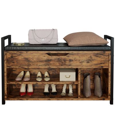 IRONCK Shoe Storage Bench, Entryway Bench with Lift Top Storage Box, Metal and Board Bench for Entryway, Two Tier Shoe Rack Organizer for Entryway, Hallway, Industrial, Vintage Brown