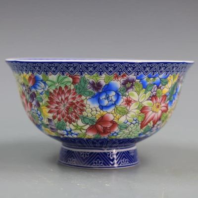 11.7cm Qing Qianlong Porcelain Flowers Pattern Bowl Household Antique Home Decoration