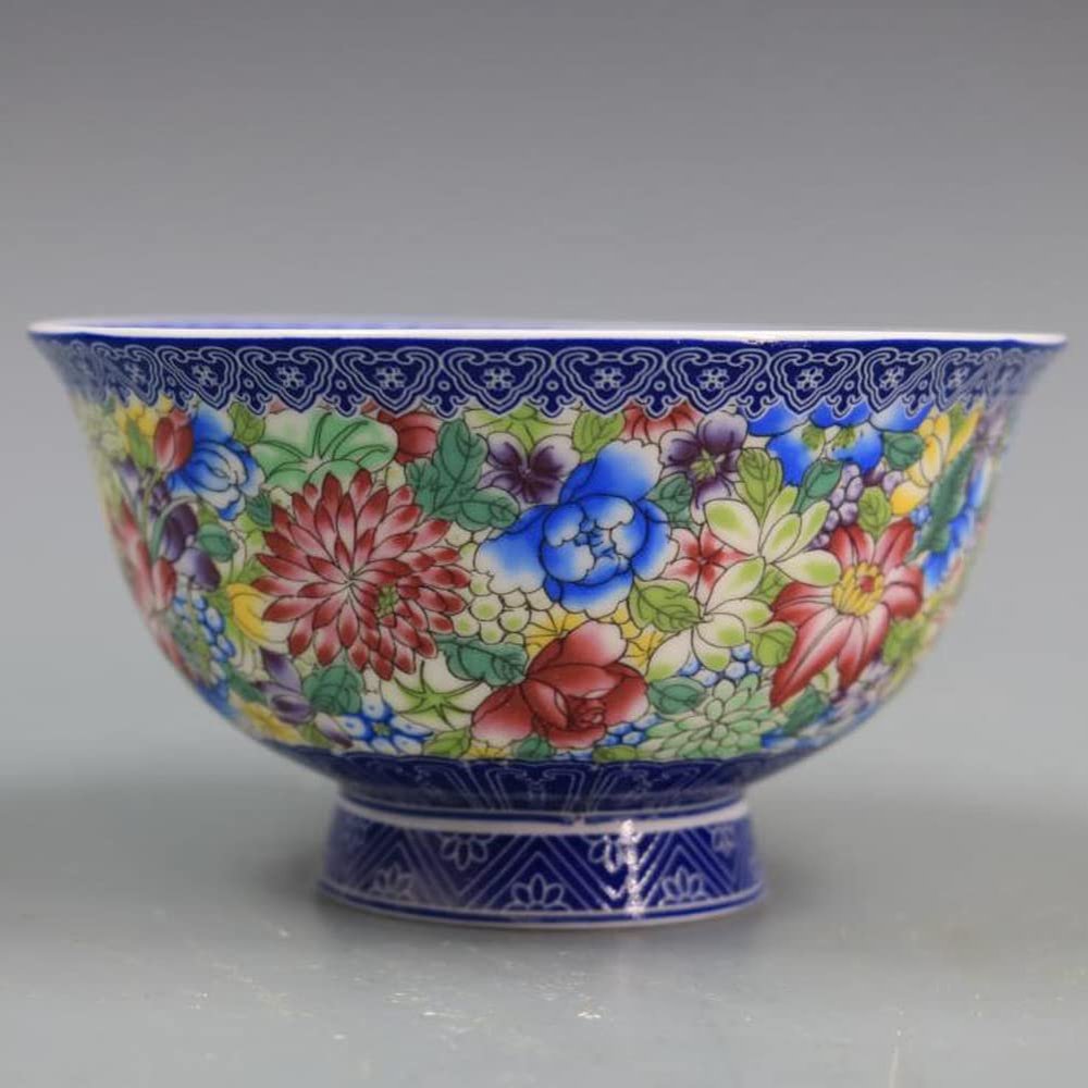 11.7cm Qing Qianlong Porcelain Flowers Pattern Bowl Household Antique Home Decoration