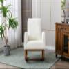 Accent Rocking Chair with Solid Wood Frame, Mid-Century Rocking Armchair with Side Pocket for Kinds, Adults for Living Room, Nursery, Playroom, Bedroom, Apartment (White) view 1