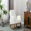 Accent Rocking Chair with Solid Wood Frame, Mid-Century Rocking Armchair with Side Pocket for Kinds, Adults for Living Room, Nursery, Playroom, Bedroom, Apartment (White) view 2