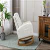 Accent Rocking Chair with Solid Wood Frame, Mid-Century Rocking Armchair with Side Pocket for Kinds, Adults for Living Room, Nursery, Playroom, Bedroom, Apartment (White) view 3