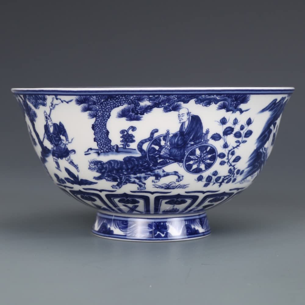 12cm Qing Qianlong Blue White Porcelain Figure Pattern Bowl Antique Ornaments Decorate
