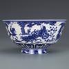12cm Qing Qianlong Blue White Porcelain Figure Pattern Bowl Antique Ornaments Decorate view 1