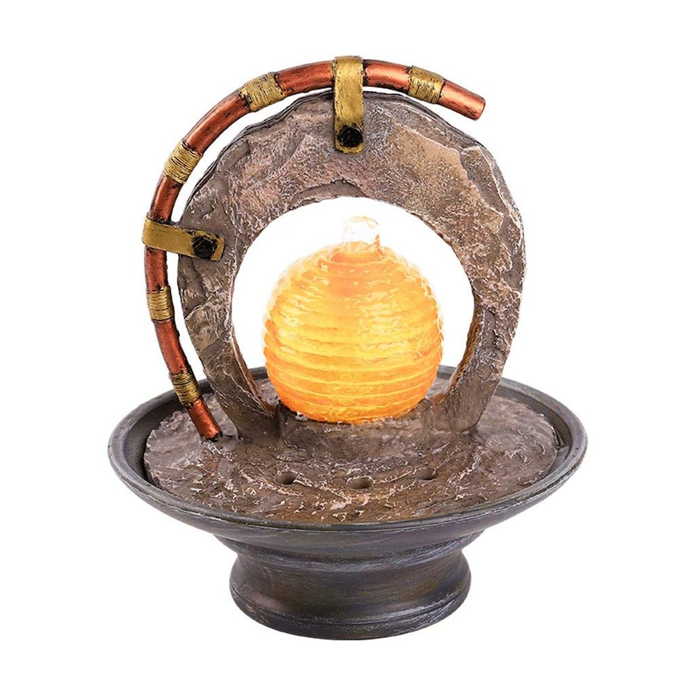 KKNH Relaxation Fountain Tabletop Fountain Artificial Stone Desktop Fountain Lucky Fengshui Humidifier Waterfall Landscape Creative Decor 10.23 Inches Quiet Soothing Sound of Water