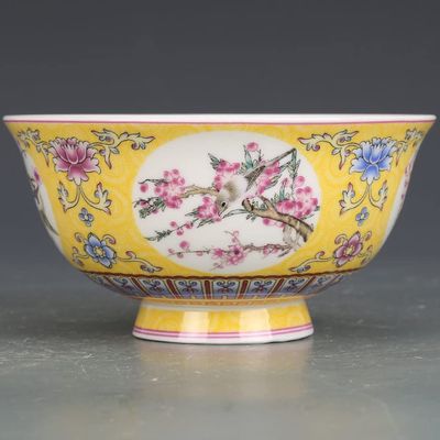 12cm Chinese Porcelain Flowers Birds Pattern Bowl Antique Rice Bowl Tableware