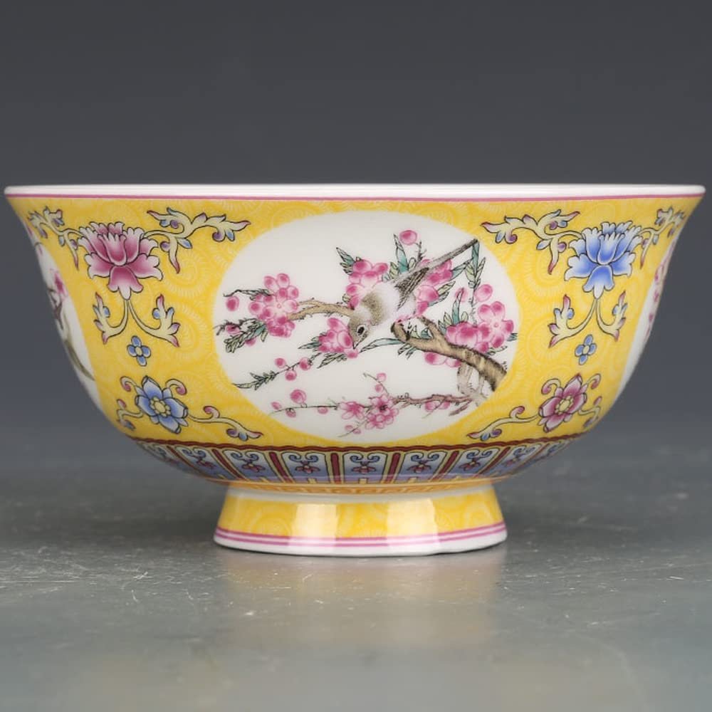 12cm Chinese Porcelain Flowers Birds Pattern Bowl Antique Rice Bowl Tableware