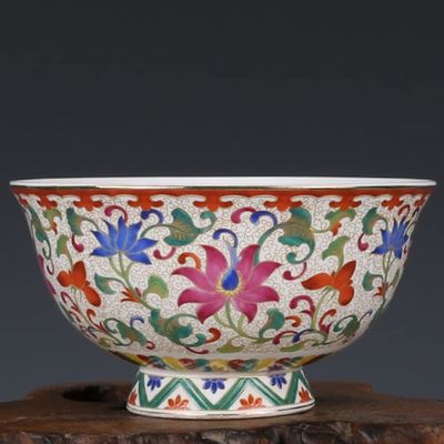 12cm Qing Qianlong Famille Ceramic Flower Pattern Bowl Rice Bowl Antique Decorate