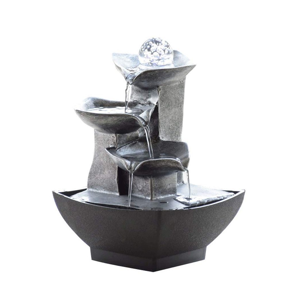 KKNH Relaxation Fountain Tabletop Fountain 9.45 Inches High Resin 3-Layer Desktop Fountain Soothing Indoor Waterfall Home Decoration Quiet Soothing Sound of Water