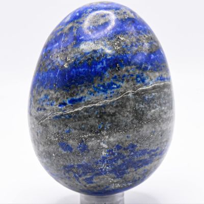 2.4" 260g Blue Lapis Lazuli w/Pyrite & Calcite Egg Polished Natural Gemstone Crystal Mineral Specimen - Afghanistan + Stand