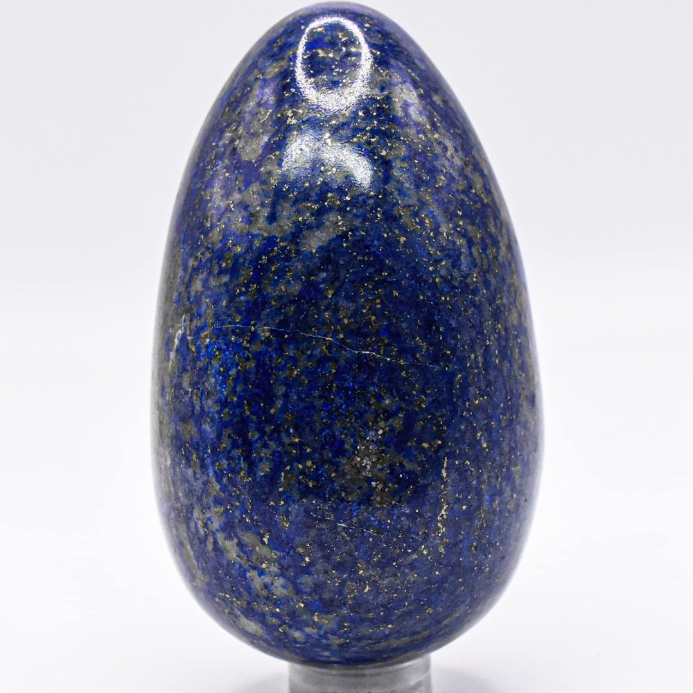 2.7" 205g Rich Blue Lapis Lazuli w/Iron Pyrite Egg Polished Natural Sparkling Gemstone Crystal Mineral Specimen - Afghanistan + Stand