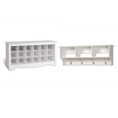Home Square 2-Piece Set with Storage Bench & Shelf Wall Coat Rack for Entryway