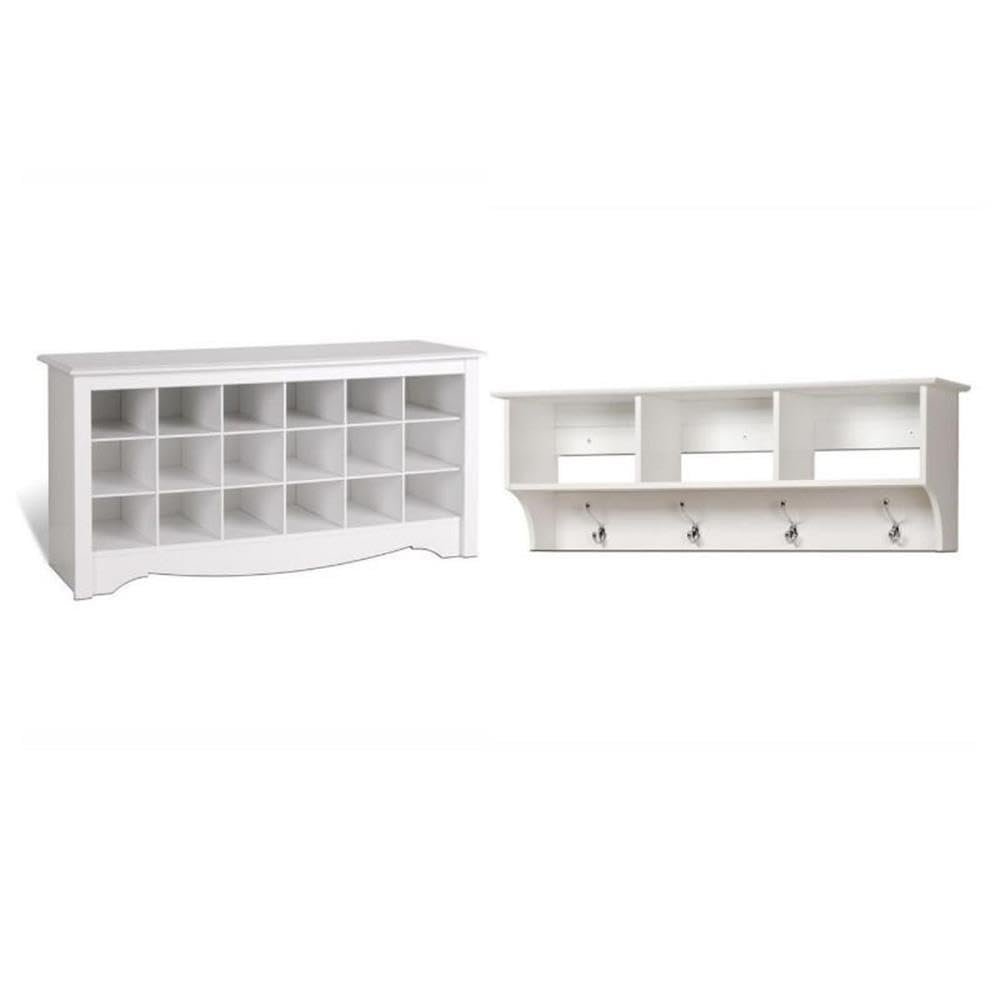 Home Square 2-Piece Set with Storage Bench & Shelf Wall Coat Rack for Entryway