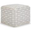 Pemberly Row Boho Square Pouf in Light Blue and White Handloom Woven Pattern view 1
